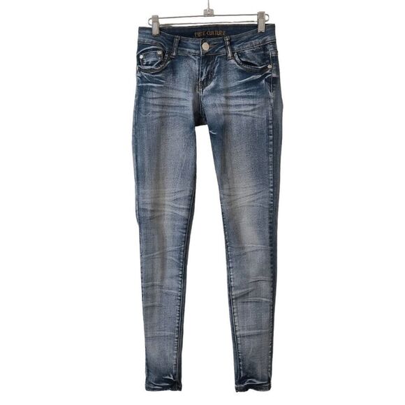 FREE CULTURE Blue Washed Y2K Women’s Junior’s Low Rise Skinny Denim Jeans Size 3 - Picture 1 of 16